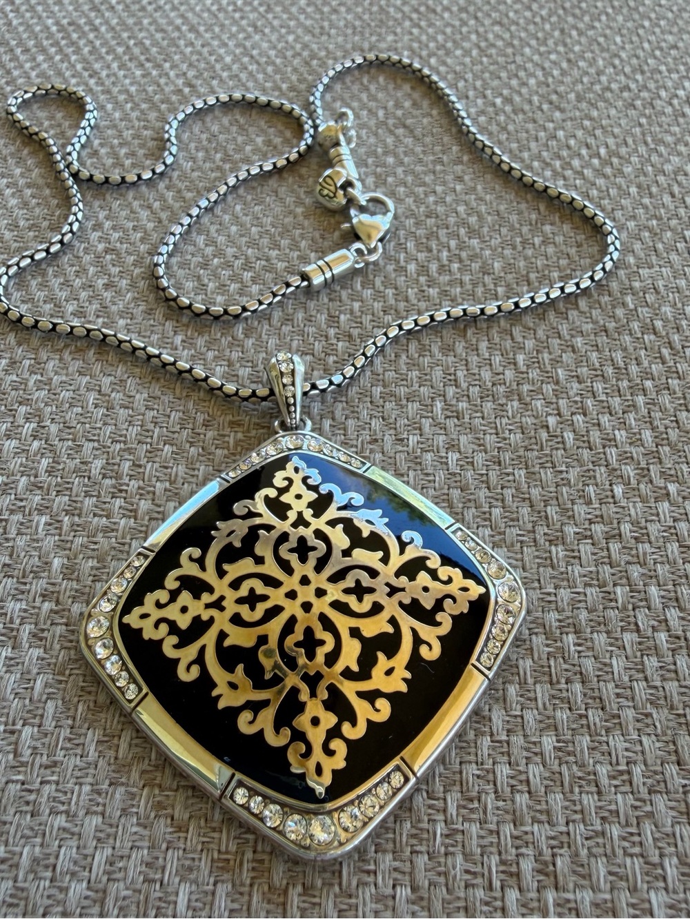 Brighton Shadow Play Reversible Fillagree Necklace 18” Long Inlaid Crystals - Picture 3 of 5